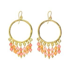 Gold Hoop Earrings with Pink and Orange Beads
